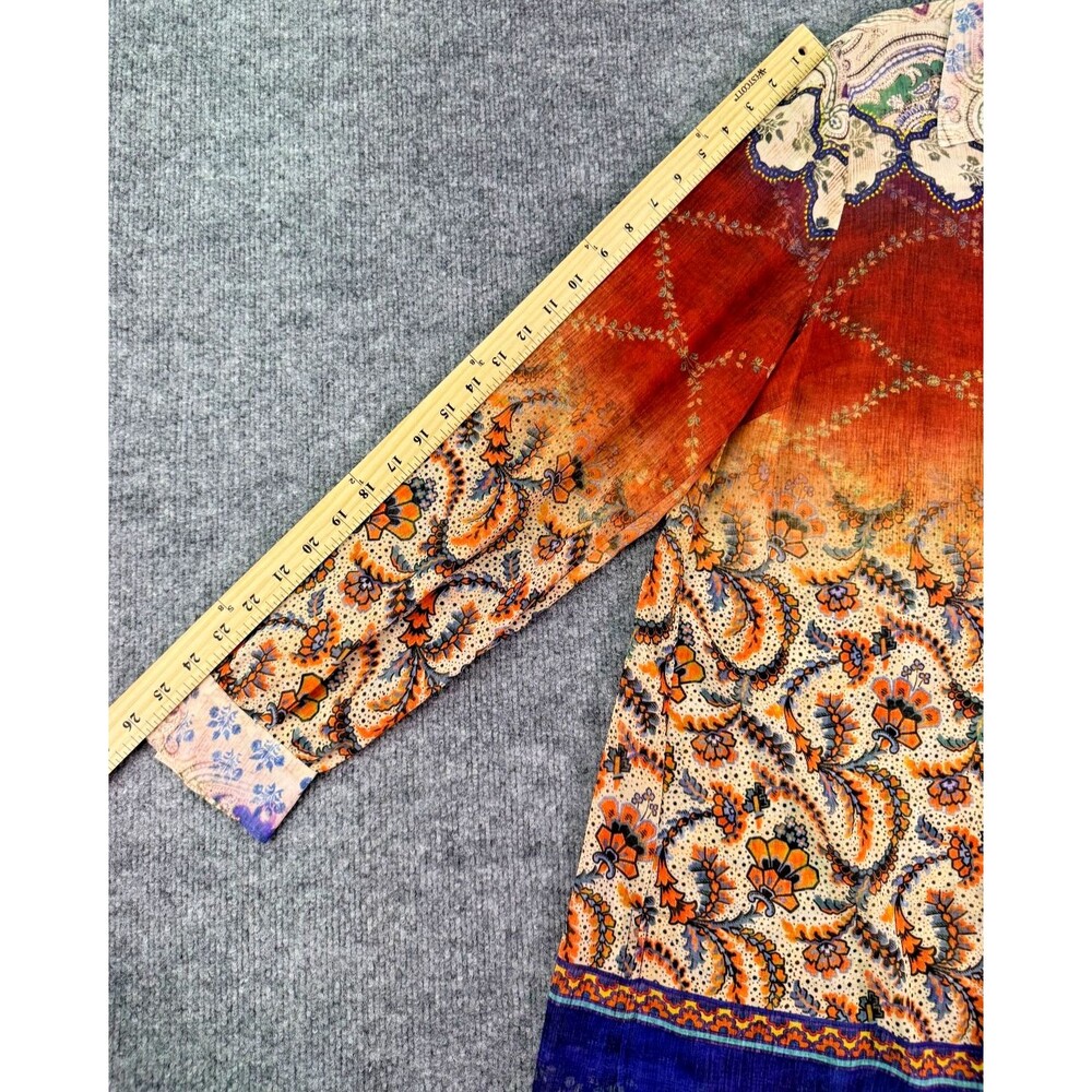 Susan Graver Button Front Tunic Top L Floral Paisley Print Long Sleeve Boho - Picture 12 of 15